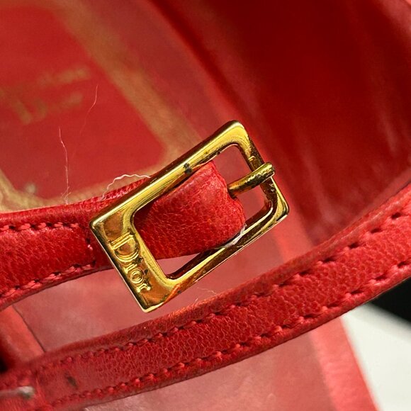 Christian Dior Soft Lady Dior Red Leather Woven Peep Toe Heels Shoes 37.5 7.5 - Picture 6 of 12